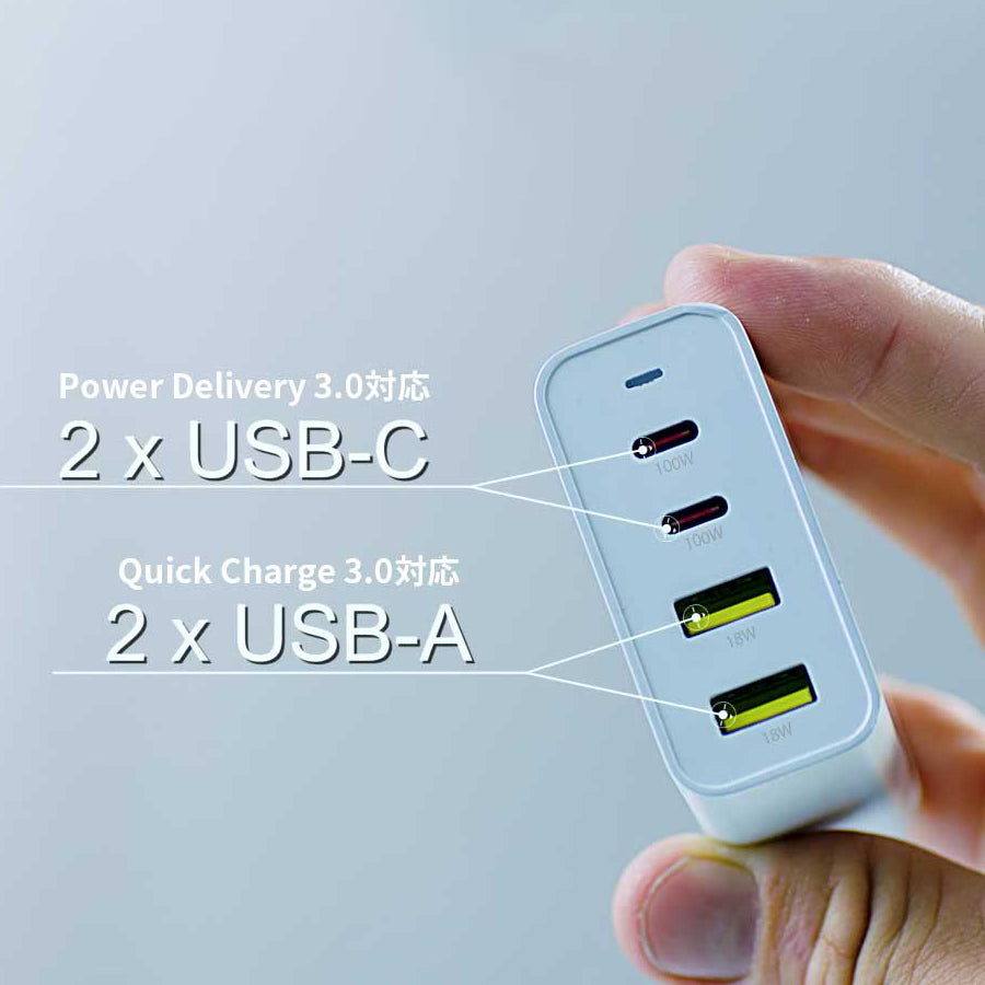 HyperJuice 100W GaN ACアダプタ HyperJuice GaN 100W Dual USB-C/USB-A ACアダプタ